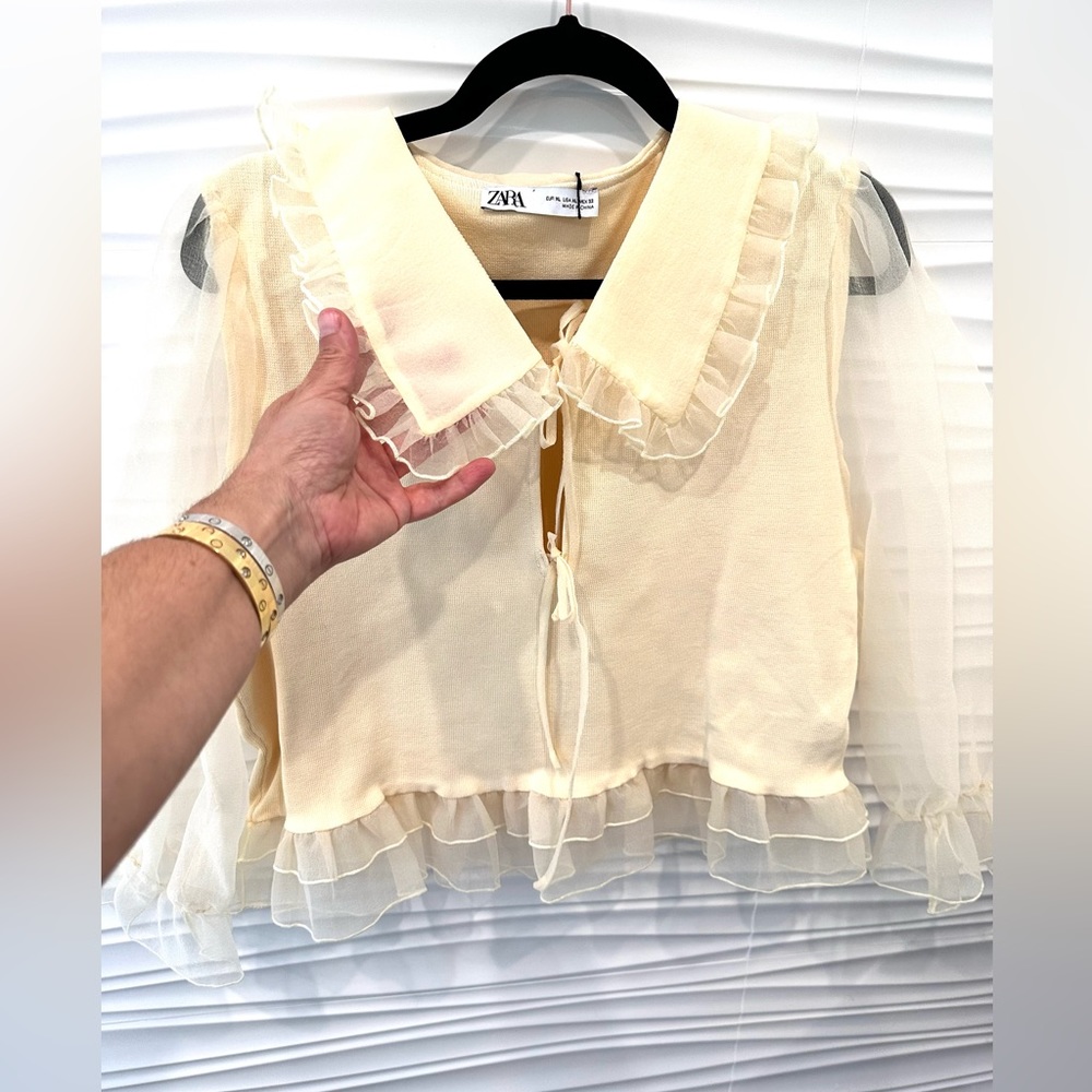 NWT Rare Zara Combination Knit and organza Top - Picture 11 of 13
